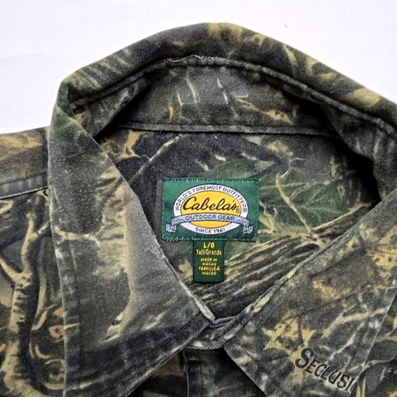 Cabela's Camouflage Button Up Mens L Tall Seclusion 3D Camo Long Sleeve Shirt - Picture 8 of 13